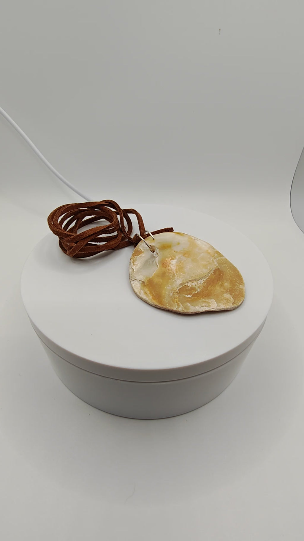 Seashell Pendant Necklace: Brown Suede Cord, Handmade Boho Beach Jewelry