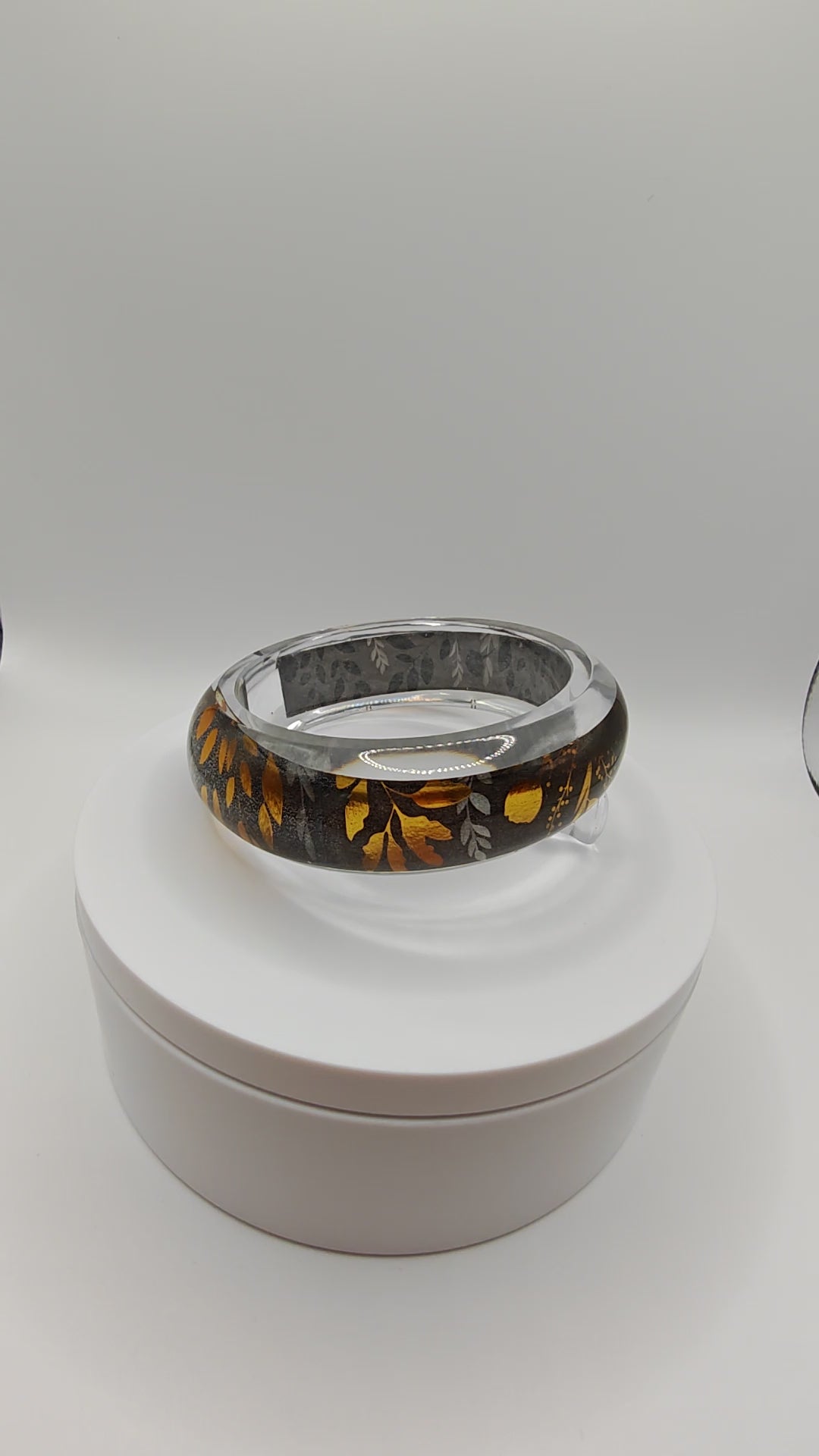 Resin Botanical Bangle: Gold & Black Leaf Cuff - Boho Hippie Jewelry