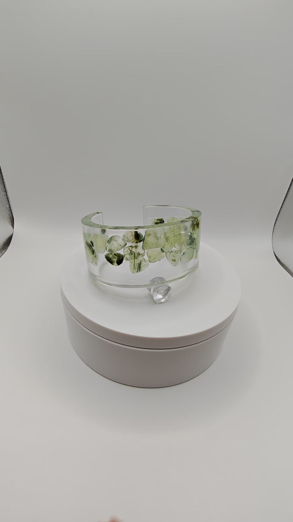 Green Aventurine Resin Cuff Bracelet: Handmade Crystal Healing Bangle