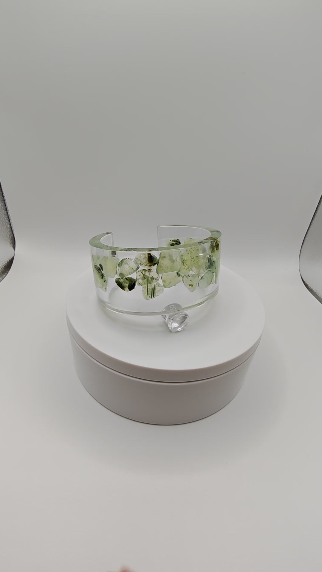 Green Aventurine Resin Cuff Bracelet: Handmade Crystal Healing Bangle